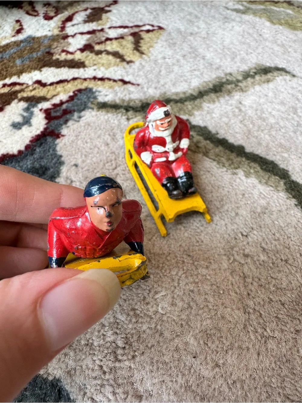 Barclay Lead Figures, RARE Santa On Sled And Mommy & Baby On Sled